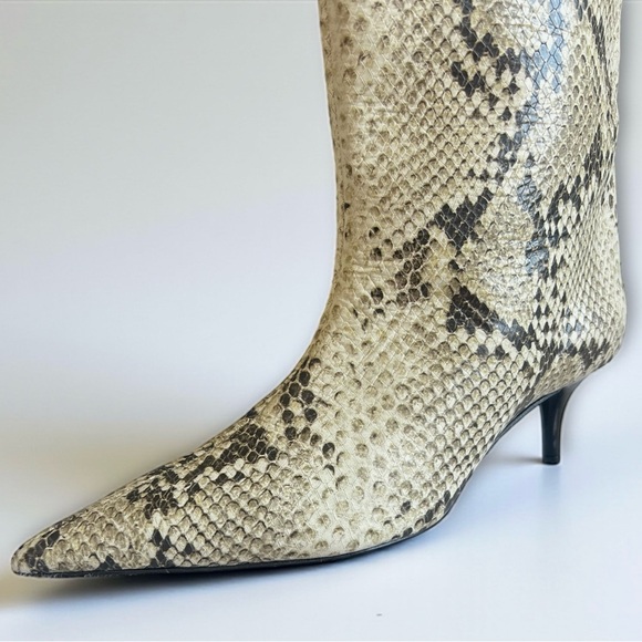 Schutz Frances Snake Print Pointed Toe Mid Calf Kitten Heeled Ankle Boots - Picture 4 of 5